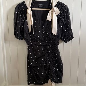 Zimmermann Black and White Puff Sleeve Mini Dress